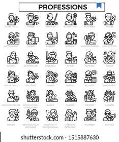 Professions avatar user outline icon set.