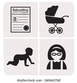 Professions. Babysitting. Nanny. People at work. Set. Vector icon.