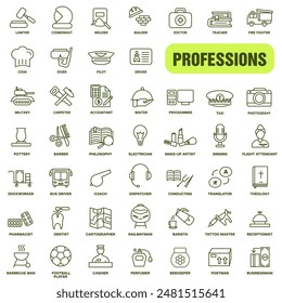 Professions and career. Set of icons in thin line style. Set of icons of various professions. EPS 10.