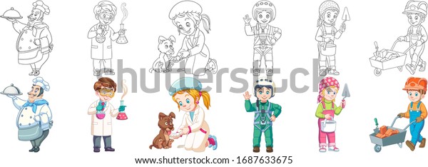 Professions Cartoon Clipart Set Kids Activity Stock Vector (Royalty ...