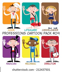Professions Cartoon Pack #04 - Cook, Lifeguard, Cheerleader, Magician, Mechanic, Director