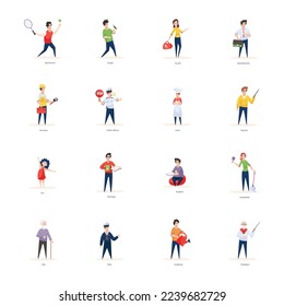 Las profesiones y los caracteres se empacan en estilo plano 
