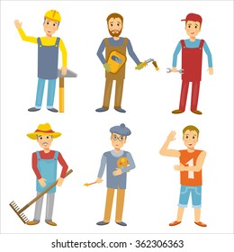 Professions collection people builder, welder, mechanic, farmer, sportsman, artist, kids illustration vector 