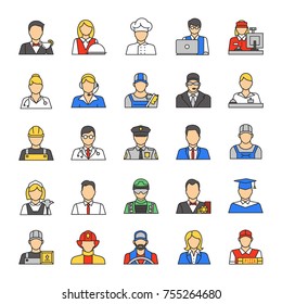 Professions color icons set. Occupation. Workers. Isolated vector illustrations