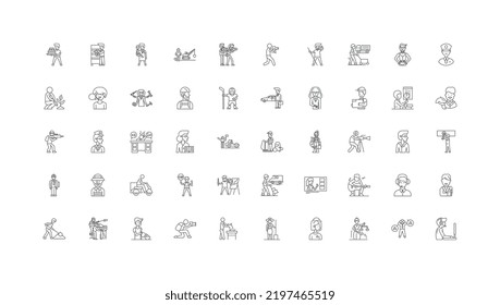 Professions concept illustration, linear icons, line signs set, vector collection