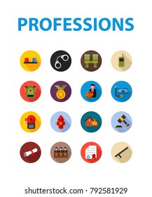 Professions flat icon set. Vector illustration. Element template for design.