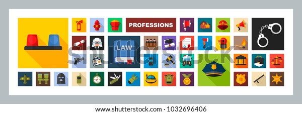 Professions flat\
icons set. Vector\
illustration.