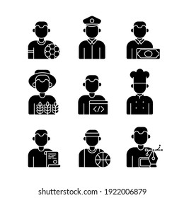 Professions glyph icons set. Occupations. Workers. Thin line contour vector symbols. 