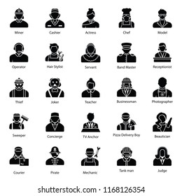 Professions Glyph Vector Icons Pack 
