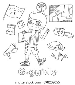 the professions guide in alphabetical order cartoon hand drawn outline for coloring adult isolated on the white background