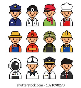 Professions icon set. avatar icon set design. people jobs