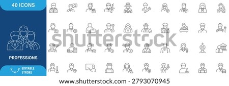 Professions icon set. Containing Career people, People avatars, characters staff, professions, people profession, and more. line Icon. Vector illustration. Editable stroke