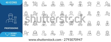 Professions icon set. Containing Career people, People avatars, characters staff, professions, people profession, and more. line Icon. Vector illustration. Editable stroke
