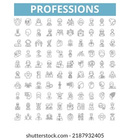 Professions icons, line symbols, web signs, vector set, isolated illustration