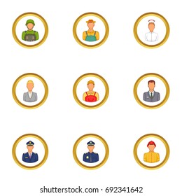 Professions icons set. Cartoon set of 9 professions vector icons for web isolated on white background