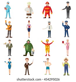Professions icons set in cartoon style. Worker set collection isolated vector illustration