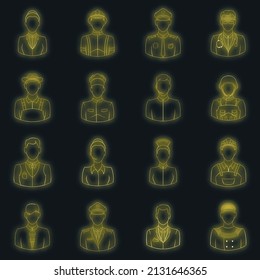 Professions icons set in neon style. People set isolated vector illustration