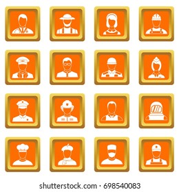 Professions icons set in orange color isolated vector illustration for web and any design
