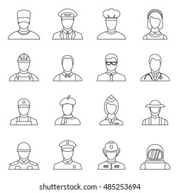 Professions icons set in outline style. People activities set collection vector illustration