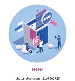 IT professions isometric concept with tester job symbols vector illustration