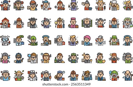 Professions and jobs icons High-Quality Vector Icons Collection with Editable Stroke. Ideal for Professional and Creative Projects.