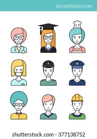 professions line icons set of people avatars  