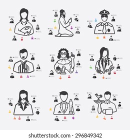 professions line infographic illustration. Fully editable vector file