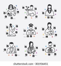 professions line infographic illustration. Fully editable vector file