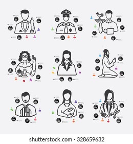 professions line infographic illustration. Fully editable vector file