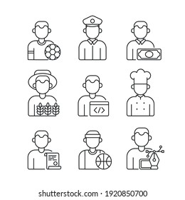 Professions linear icons set. Occupations. Workers. Thin line contour vector symbols. Editable stroke