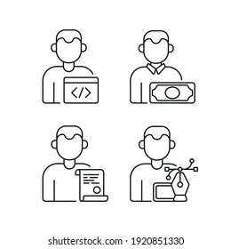 Professions linear icons set. Occupations. Workers. Thin line contour vector symbols. Editable stroke