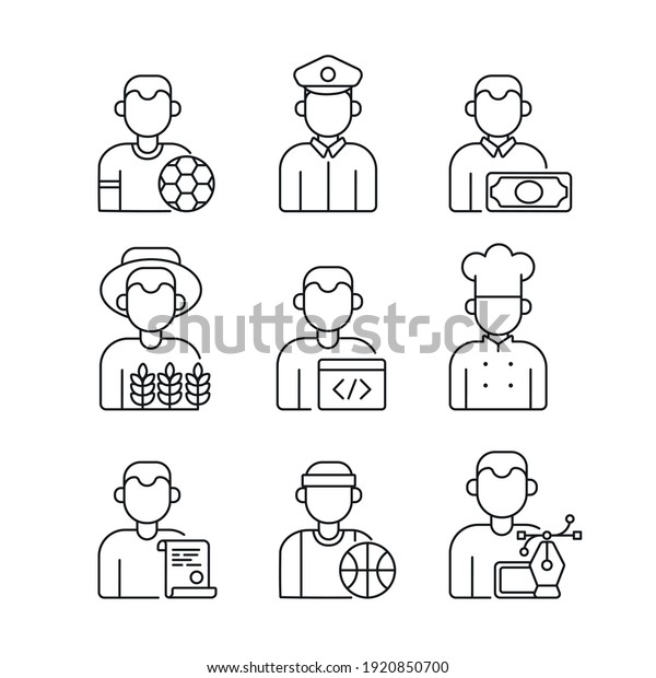 Professions Linear Icons Set Occupations Workers Thin Line Contour