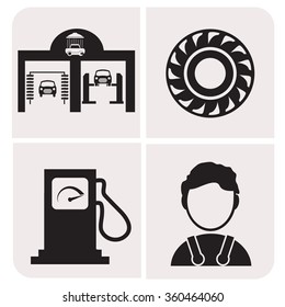 Professions. Mechanic. Service. Car repair. People at work. Set. Vector icon.