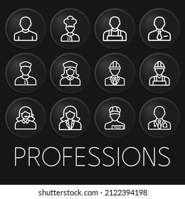 Professions minimal vector icon on 3D button isolated on black background. Premium Vector

