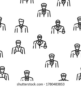 Professions People Seamless Pattern Vector Thin Line. Illustrations