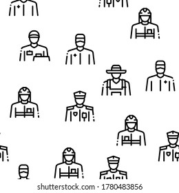 Professions People Seamless Pattern Vector Thin Line. Illustrations