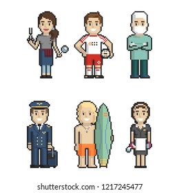 Professions pixel art on white background. Vector illustration.