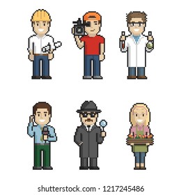 Professions pixel art on white background. Vector illustration.