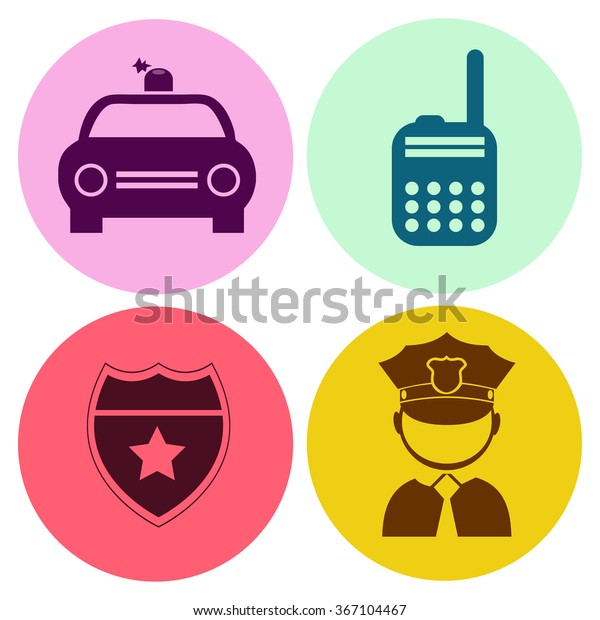 Professions.\
Policeman. People at work. Set. Vector\
icon.