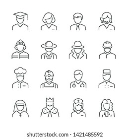 Professions related icons: thin vector icon set, black and white kit