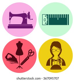 Professions. Seamstress . People at work. Set. Vector icon.