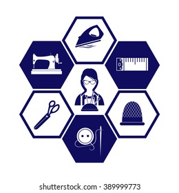 Professions. Seamstress . People at work. Set. Vector icon. 