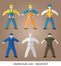 Professions set of builders, workers and sandman guy