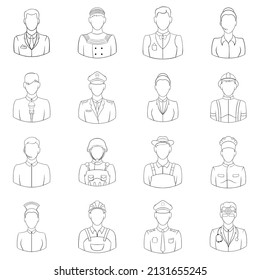 Professions set icons in outline style isolated on white background