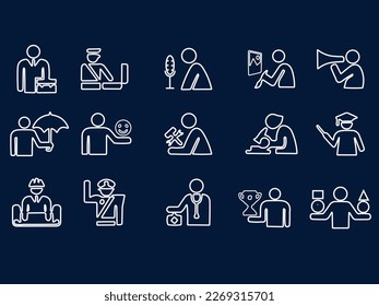 professions - set of line design style icons isolated on white background. High quality black pictograms