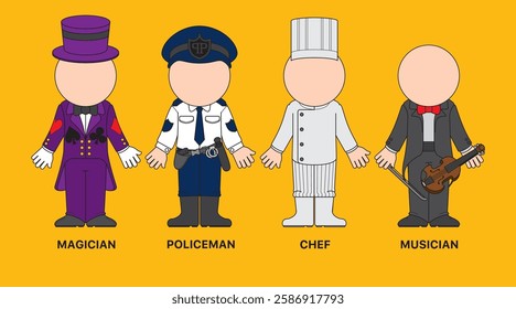 Professions Uniforms: Magician, Policeman, Chef, Musician