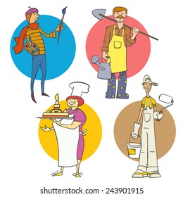 Professions vector cartoon drawings set