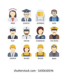 Professions Vector Flat Icons. Signs, symbols set