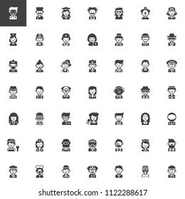 Professions vector icons set, modern solid symbol collection, filled style pictogram pack. Signs, logo illustration. Set includes icons as Doctor, Chef, Student, Scientist, Artist, Nurse Engineer