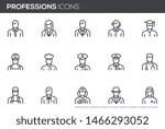 Professions vector line icons set. Human characters, avatars. Cook, doctor, policeman, nurse, fireman, worker. Editable stroke. Perfect pixel icons, such can be scaled to 24, 48, 96 pixels.